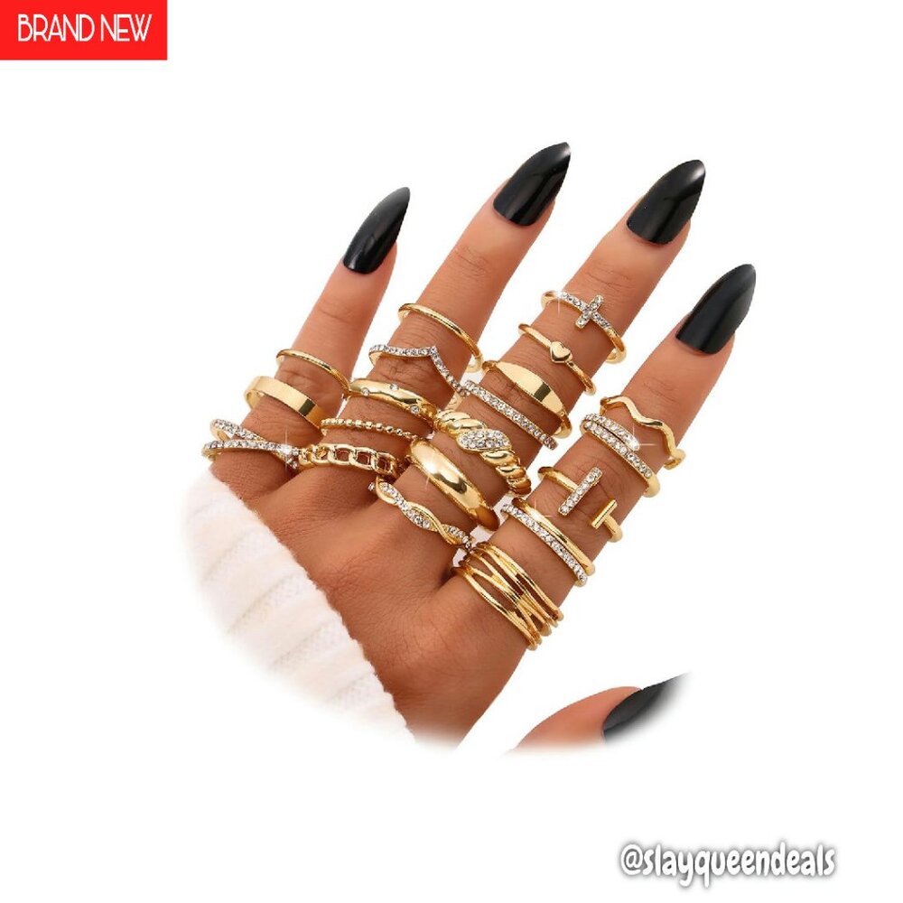 20-Piece Stackable Alloy Rings Set, Mixed Sizes 5.5-9, Hypoallergenic